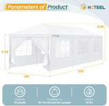 HOTEEL 10'x30' Canopy Party Tent with 6 Removable Sidewalls, Outdoor Event for Weddings, BBQ, Parties, Patio Camping Gazebo, Waterproof, White Hoteel