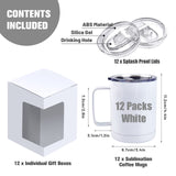 BetterSub 12oz Sublimation Tumbler Mugs with Handle and Sliding Lid, Display Box, Stainless Steel Coffee Camping Mugs Double Wall Vacuum Insulation Sublimation Blank, 12 Packs White BetterSub