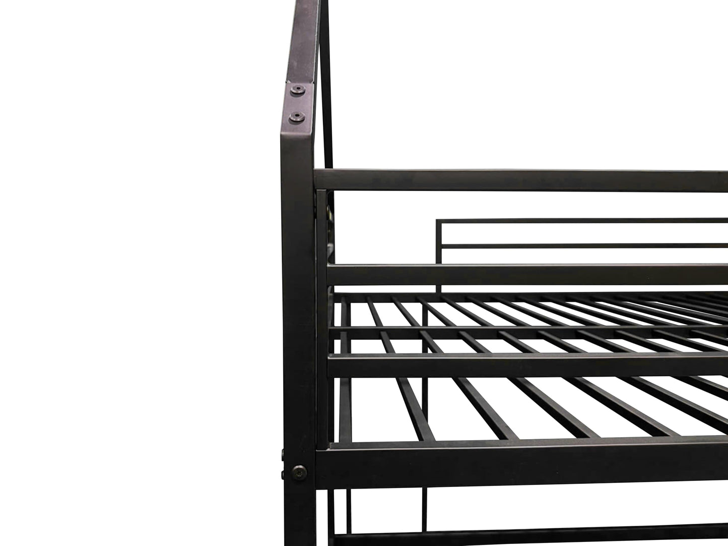 UOCFYK Full Over Full House Bunk Bed with Roof Design & Ladder, Metal Playhouse Bedframe for Kids, Boys and Girls, Easy Assembly & No Box Spring Needed (Black)