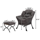 HollyHOME Fabric Lazy Chair with Foldable Ottoman, Accent Comfy Lounge Arm Chair and Folding Footrest Stool Set, Leisure Sofa Reading Chair and Footstool for Living Room, Bedroom, Dorm, Dark Grey HollyHOME