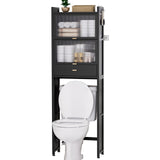 Cozivolife Over The Toilet Storage Cabinet with Drawer and Flip Door, Bamboo Bathroom Organizer Shelf with Anti-Tip Design and Waterproof Feet Pad,Freestanding Rack Above WC Space Saver (Black) Cozivolife