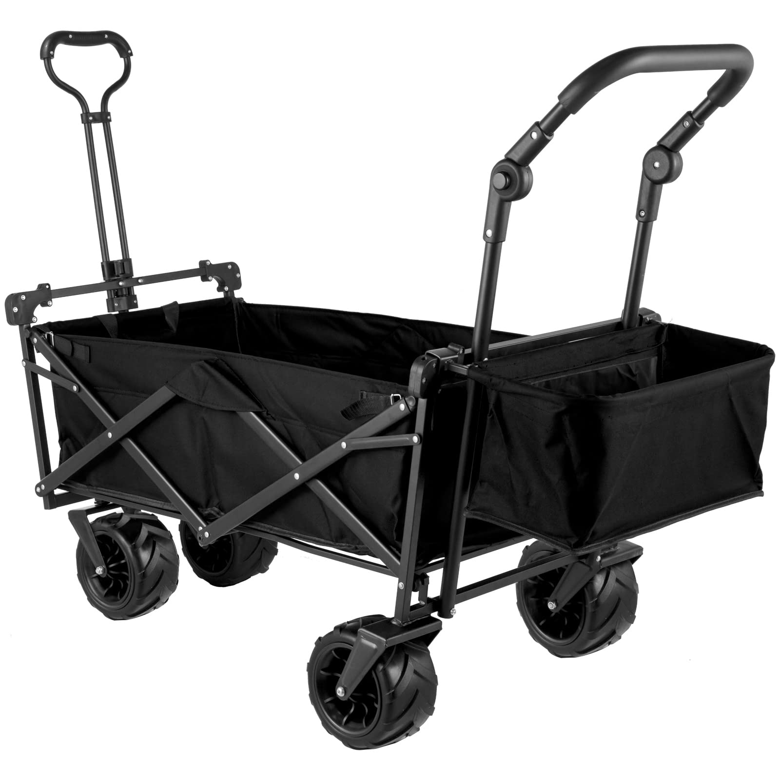 Happbuy Extra Large Collapsible Garden Cart with Removable Canopy, Folding Wagon Utility Carts with Wheels and Rear Storage, Wagon Cart for Garden, Camping, Grocery Cart, Shopping Cart, Black - WoodArtSupply