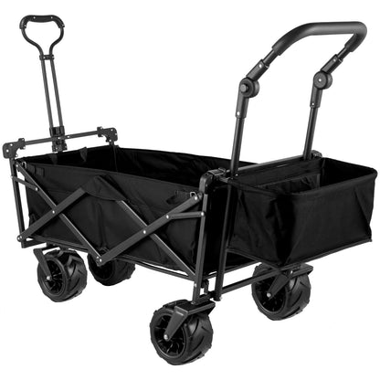 Happbuy Extra Large Collapsible Garden Cart with Removable Canopy, Folding Wagon Utility Carts with Wheels and Rear Storage, Wagon Cart for Garden, Camping, Grocery Cart, Shopping Cart, Black - WoodArtSupply