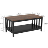 ChooChoo Farmhouse Coffee Table, Black Living Room Table with Shelf, 40 Inch ChooChoo