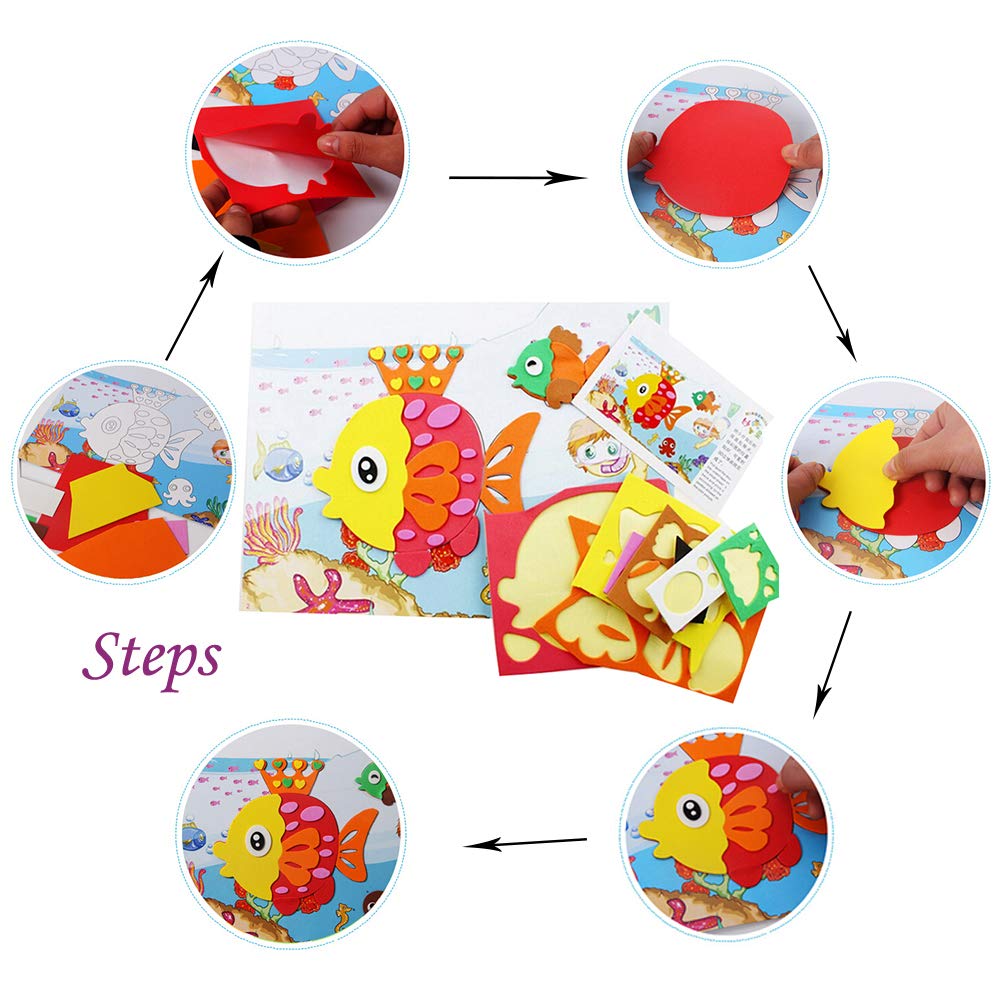20 Pcs EVA Foam Stickers Mosaic Sticker Art Kits for Kids,DIY Cartoon Animal Painting Stickers Class Drawing Sticker Puzzle Art Craft Kit for Girls Boys Preschool Activities Early Learning Games WYNAKESHU