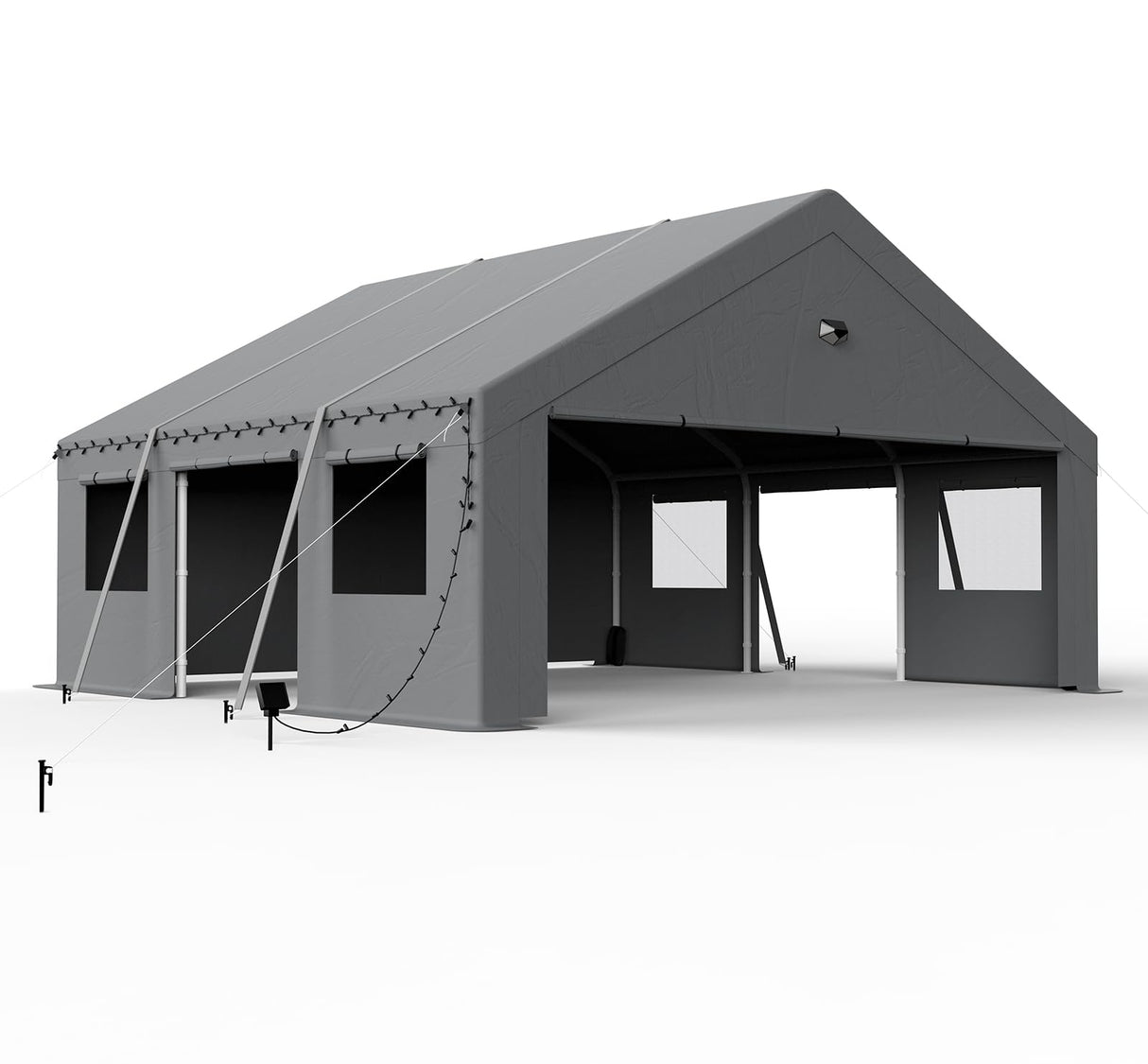 Benass 20x20 Carport Heavy Duty, Portable Garage 20x20 Heavy Duty, 2 Car Carport Canopy with Side Doors & Windows and Removable Sidewalls, Grey Benass