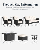 LayinSun 10 Piece Wicker Outdoor Furniture Set with 6-inch Comfy Cushions, High Back Patio Furniture Set with Swivel Rocking Chairs and Fire Pit Table LayinSun