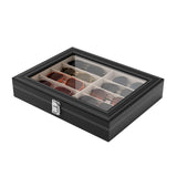 NEWLOOP Sunglass Organizer for Women Men - Multiple Pair of Sunglasses Storage Box Eye Glass Watch Leather Display Case with 10 Slots Black NEWLOOP