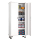 Aobabo 72" H Lockable Storage Cabinet with 4 Shelves, Office Furniture Metal Storage Organizer with Wheels for Home Office, Assembly Required, White Aobabo
