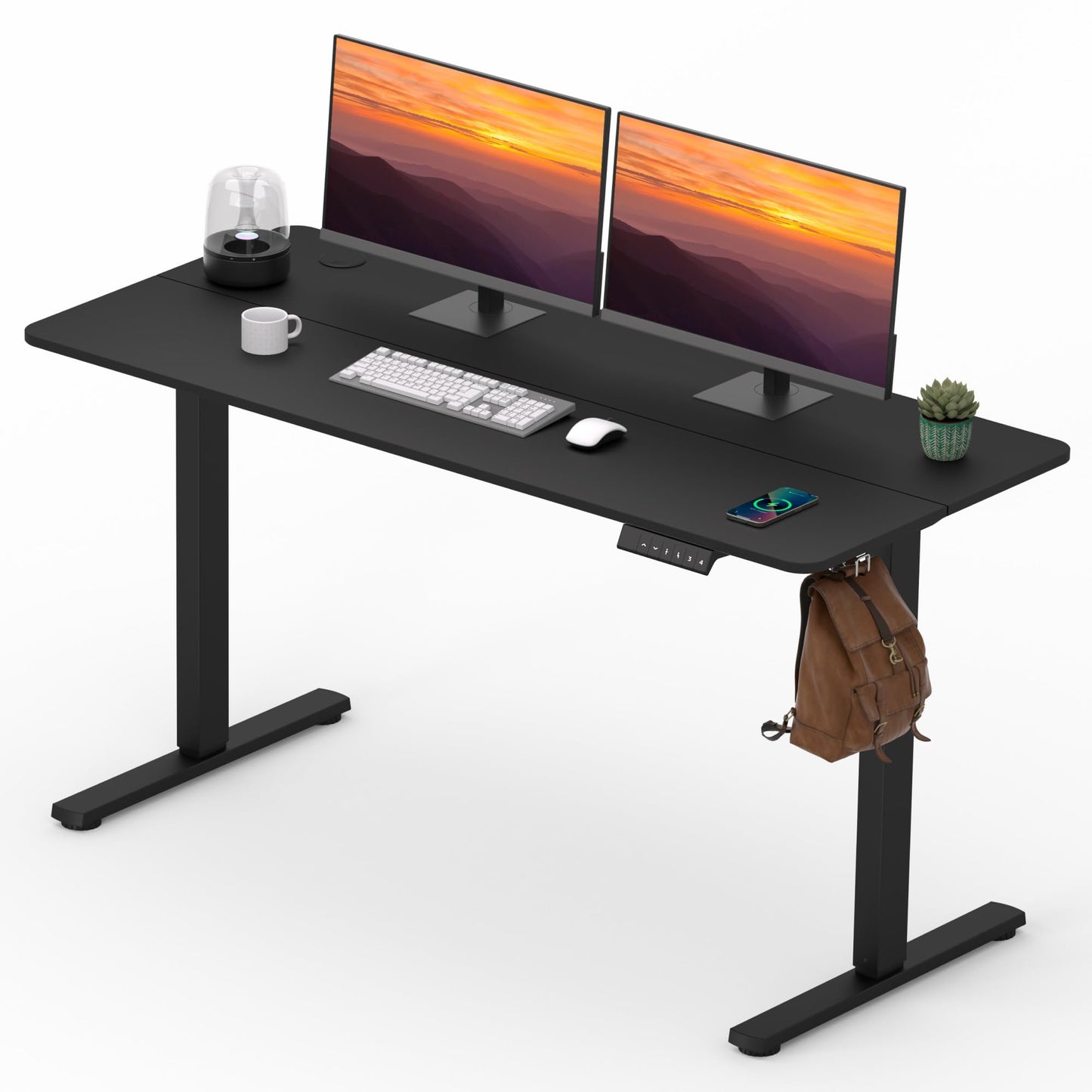 FitStand Adjustable Stand Up Desk with Memory Preset, Standing Desk 55 x 24 Inch Electric Stand Up Desk Home Office Desk Computer Workstation Sit Stand Desk, Splice Black Top + Black Frame - WoodArtSupply