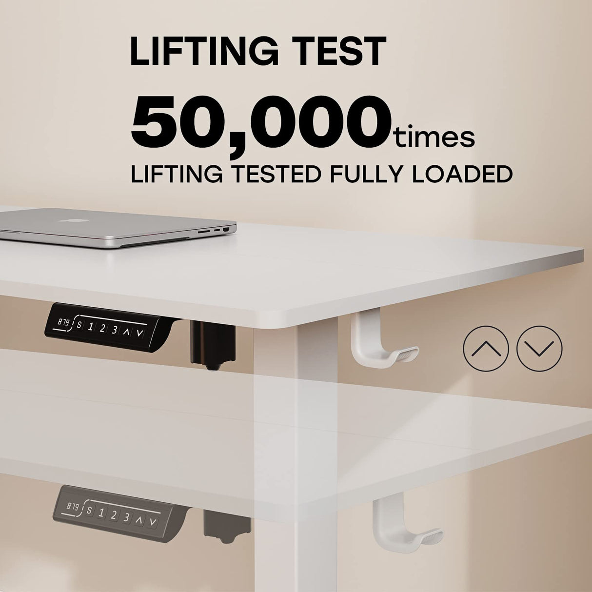 JYLH JOYSEEKER White Standing Desk, 48 X 24 Inch Adjustable Height Electric Desk, Sit Stand Desk with Splice Board and 2 Hooks, Ergonomic Rising Desk for Home Office JYLH JOYSEEKER