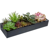 MyGift Artificial Assorted Succulent Arrangement in Rectangular Black Wood Planter Box, Fake Plant Decor MyGift
