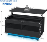 HOMMPA Lift Top Coffee Table with LED Light Morden Coffee Table with Storage Black Coffee Table for Living Room High Gloss Tea Table LED Center Tables Hidden Compartment & 2 Open Shelve & 2 Drawers HOMMPA