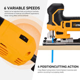 Hoteche 6.5-Amp Jig Saw Corded 6 Vriable Speed Jigsaw with LED Light and 2Pcs of Blades Hoteche