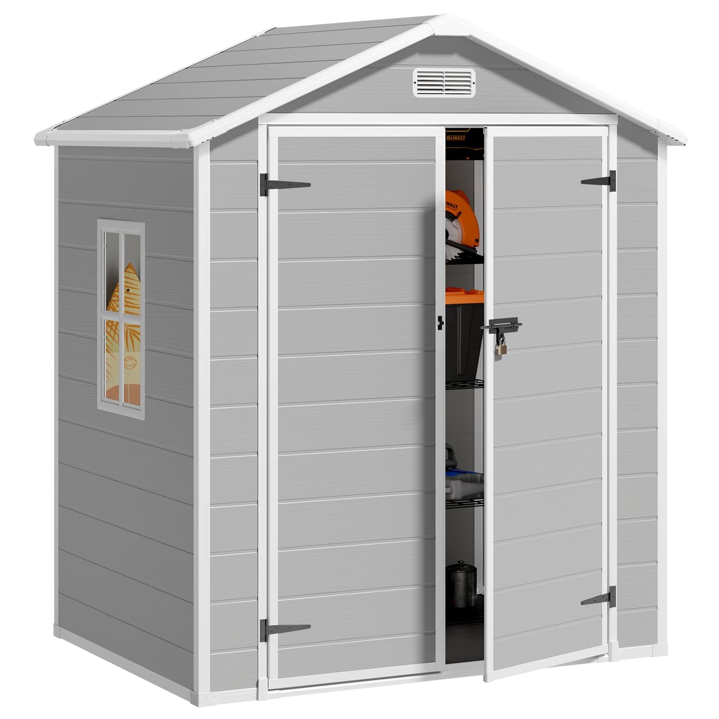 Gizoon Outdoor Storage Shed, 6x4 FT Resin Shed with Floor, Plastic Garden Tool Sheds with Lockable Door for Patio Backyard Lawn Pool, Gray - WoodArtSupply