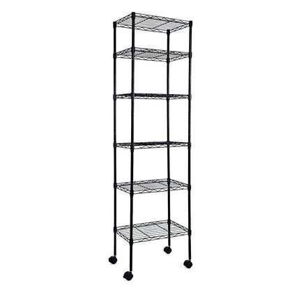 Simple Deluxe Heavy Duty 6-Shelf Shelving with Wheels, Wire Shelving with Hanging Hooks, Adjustable Storage Units, 17.32" D x 11.42" W x 64.96" H, 6 Tier, Black