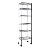 YSSOA Heavy Duty 6-Tier Storage Shelves, 17'' D x 11'' W x 63'' H Adjustable Shelving Unit with Wheels and Hanging Hooks, Black YSSOA