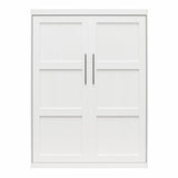 REALROOMS Radiance Queen Size Wood Murphy Bed with Gallery Shelf and LED Lighting, Space-Saving Fold-Out Wall Bed for Bedroom or Guest Room, White REALROOMS