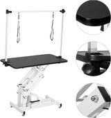 Hydraulic Pet Grooming Table for Large Dogs Professional Heavy Duty Adjustable Height - Portable Trimming Table Drying Table w/Arm/Noose, Maximum Capacity Up to 330Lb, 42.5''/ Black petgroomingtable