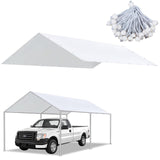 Bluyard 10 x 20 Ft Carport Replacement Canopy Cover Garage Top Tent Shelter with 40 Ball Bungee Cords Heavy Duty Waterproof UV & Tear Resistant, Easy Assembly, White (Only Cover, Frame Not Include) Bluyard