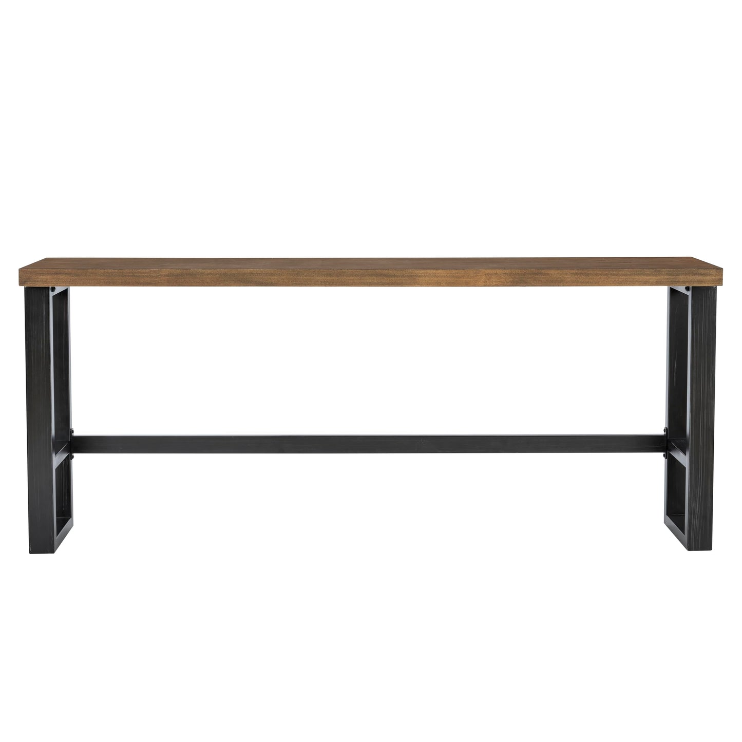 Darwin Black Metal-Framed Console Table with Brown Poplar Wood Veneer Top