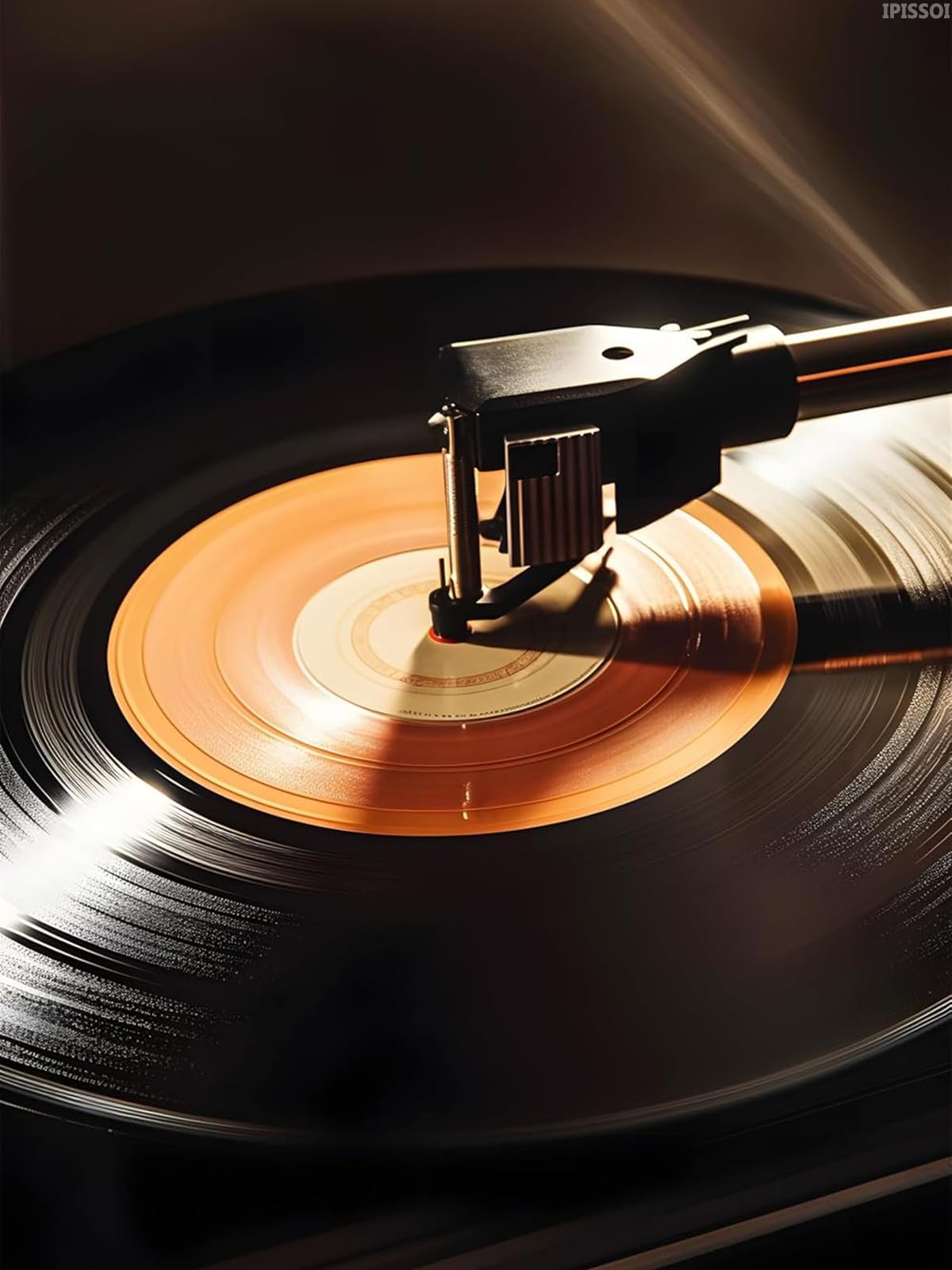 IPISSOI Music Diamond Art Kits Vinyl Records Diamond Art DIY Full Drill 5D Diamond Art Round Gemstone Crystal Diamond Art Kit for Home Wall Decor 12x16 Inch IPISSOI