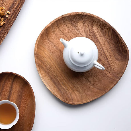 AOOSY Wood Serving Tray, Wooden Serving Platters Set for Serving Food, Fruit, Vegetable, Meat Breakfast Lunch Dinner in Bed Decorative Bread Plates Party Wood Serving Board, Set of 4 AOOSY