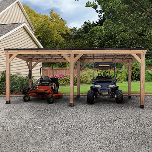 Backyard Discovery Arcadia 20 ft. x 9.5 ft. All Cedar Wooden Gazebo Pavilion with Hard Top Steel Slant Roof - WoodArtSupply