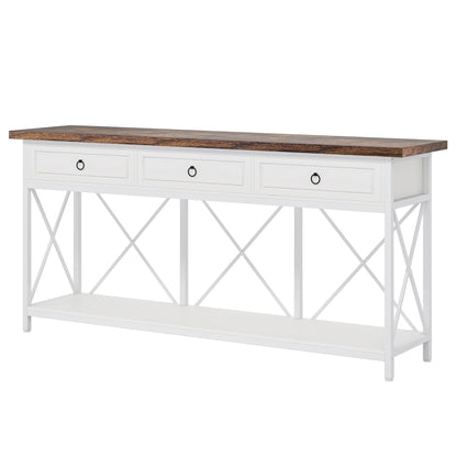 Tribesigns 70.8" Console Table with 3 Drawers, Farmhouse Entryway Table with Storage Shelf, Narrow Long Sofa Foyer Table for Entryway, Hallway (White/Brown) - WoodArtSupply