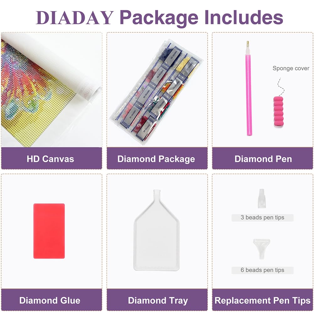 DIADAY 5D Dog Diamond Art Kits for Adults, Round Gem Landscape Diamond Painting Kits for Beginners, Full Drill Art Crafts DIY Home Wall Decor Gift, 12 x 12 Inches DIADAY