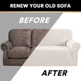 PrinceDeco Stretch Loveseat Sofa Cover Slipcover Couch Cover for 2 Cushion Sofa Washable Sofa Cover for Pets Friendly Furniture Protector Covers with Non Slip Bottom(Loveseat, Ivory) PrinceDeco