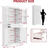 72" Tall Kitchen Pantry Storage Cabinet with Barn Doors Shelves & Drawer, Wood Farmhouse Pantry Cabinet with 4 Adjustable Shelves, Freestanding Cupboard for Dining Room Living Room, Laundry- White ChicHabitat