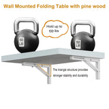 IAE Wall Mounted Folding Table with pine wood, 24" x 14" Wall Mount Drop Leaf Table, Floating Desk with Iron Bracket, Fold Down Desk for Small Spaces, Home Office, Dining, Laundry Room, Kitchen, White IAE