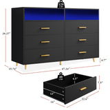EnHomee Black Dresser with LED Lights, Wood Dresser for Bedroom with Wide Large Drawers and Metal Handles, Elegant Chest of Drawers for Clothes Storage Living Room Hallway Entryway, 47.2" W EnHomee