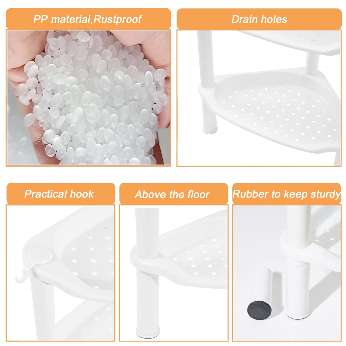 4 Tier Corner Shower Caddy, Rustproof, Plastic Shower Organizer for Bathroom, Bathtub, Shower pan, Bath Accessories Shower Caddies, 13.5 x 10 x 33.5 Inches, White (Round Slot White 4 Tier) SLZBCY