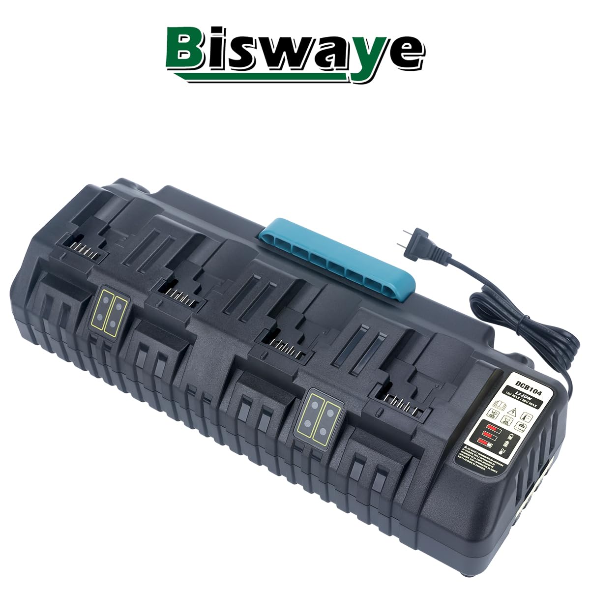 Biswaye DCB104 20V Battery 4-Port Rapid Charger Compatible with De-Walt 12V-20V MAX Lithium Battery DCB204 DCB206 DCB207 DCB606 DCB127 Charger DCB102 DCB118 DCB107 DCB115 - WoodArtSupply