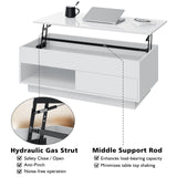 HOMMPA Lift Top Coffee Table with Storage LED Coffee Table Morden High Gloss Living Room 3 Tiers Modern Tea Table with Storage Center Tables Hidden Compartment & Open Shelve & Drawer White HOMMPA