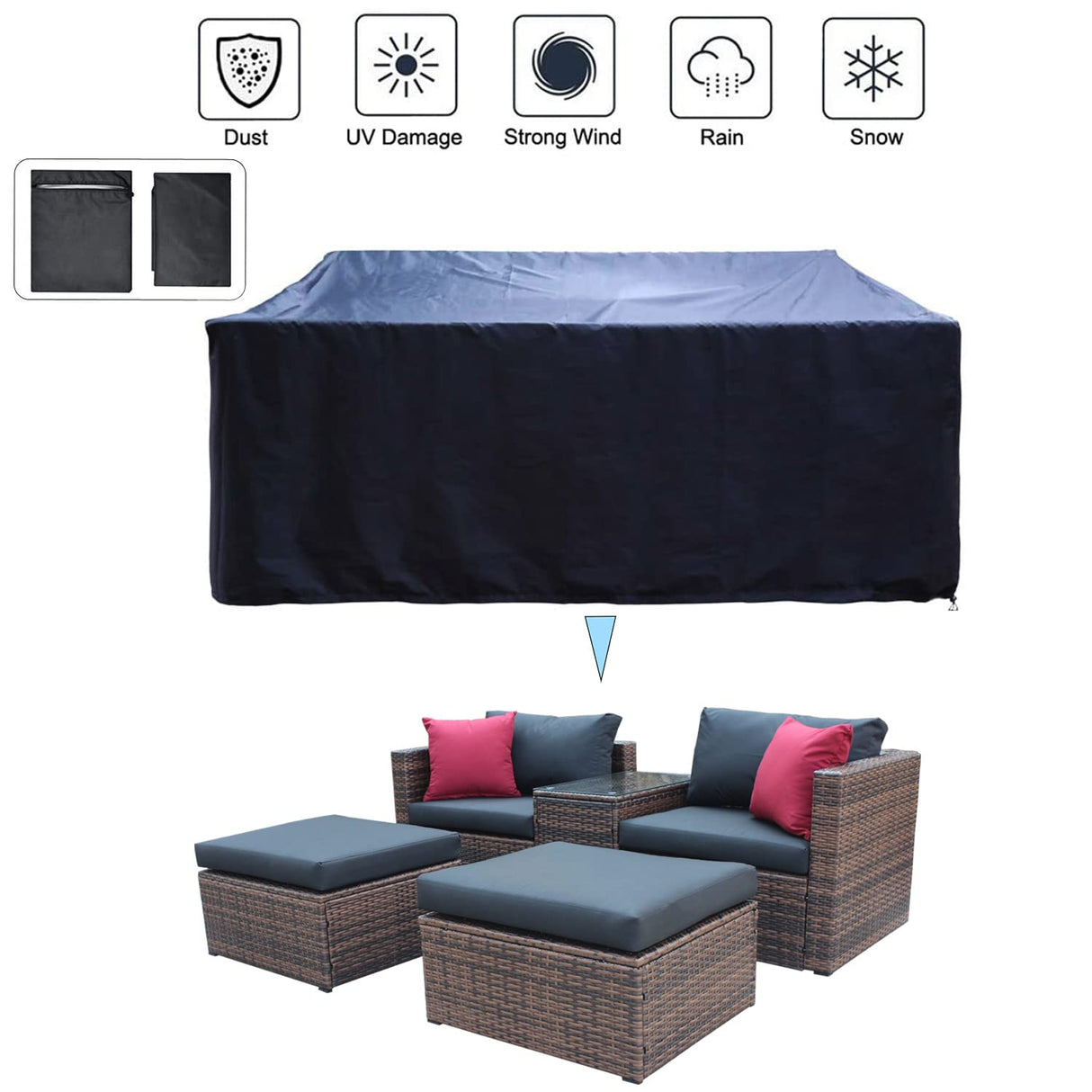 YOPTO 5 Pieces Outdoor Wicker Sectional Sofa Set with 2 Ottoman & Coffee Table,Patio Conversation Set Sectional Couch W/Cushions,Pillows & Protection Cover,Patio Sofa Bed for Porch,Garden,Lawns,Brown YOPTO
