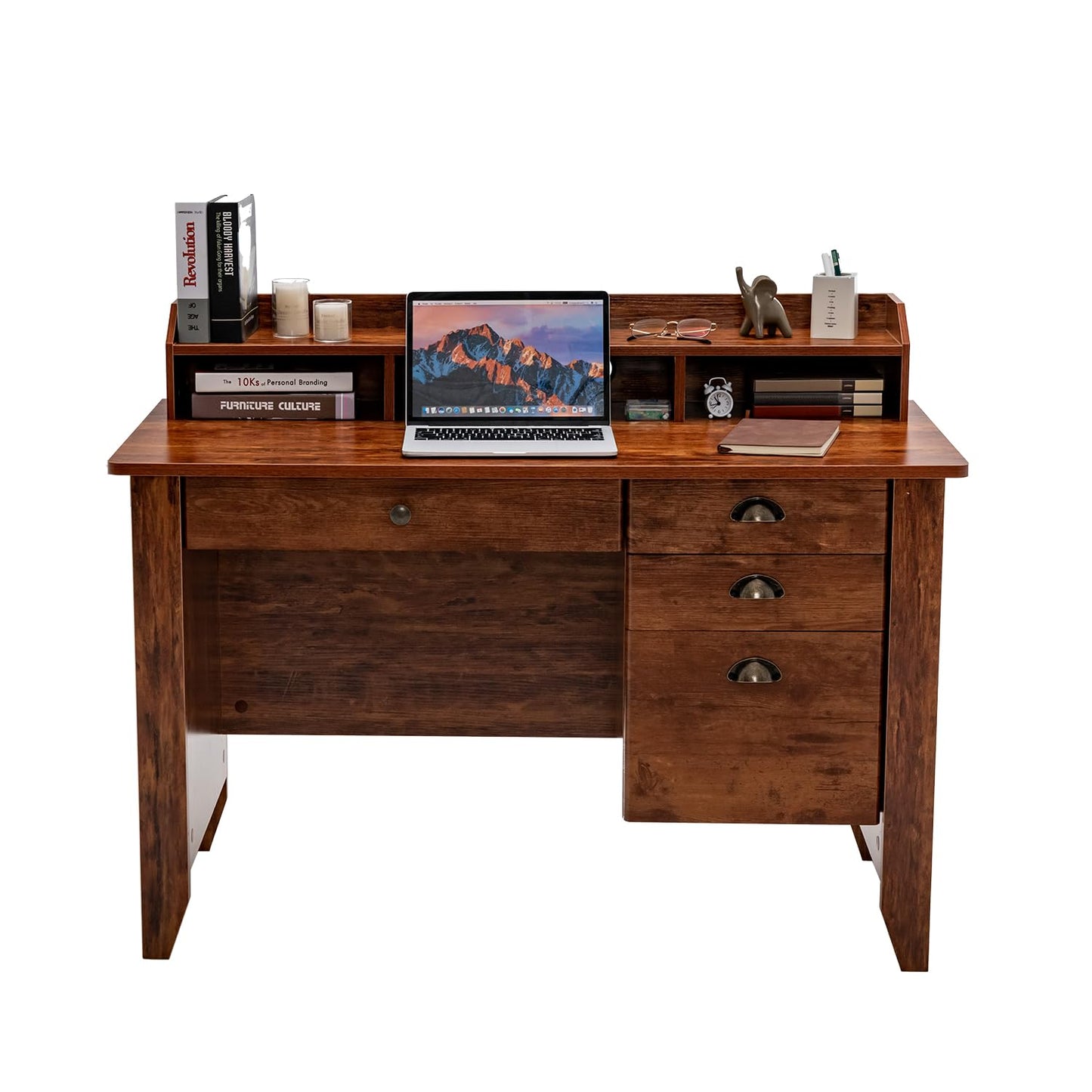 Safeplus 48" Computer Desk with 4 Storage Drawers and Hutch Wood Executive Table for PC Laptop - WoodArtSupply