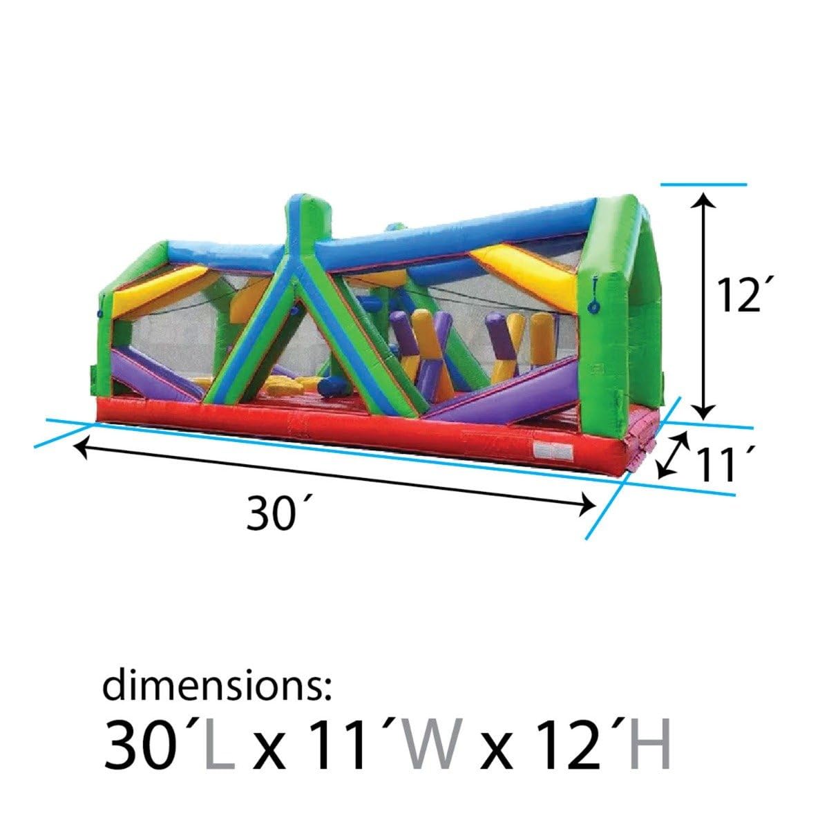 Retro Radical Run Inflatable Obstacle Course, Extreme Unit #2, 30' L x 11' W x 12' H, Commercial Grade Interactive Bounce House, Includes Blower and Stakes TentandTable