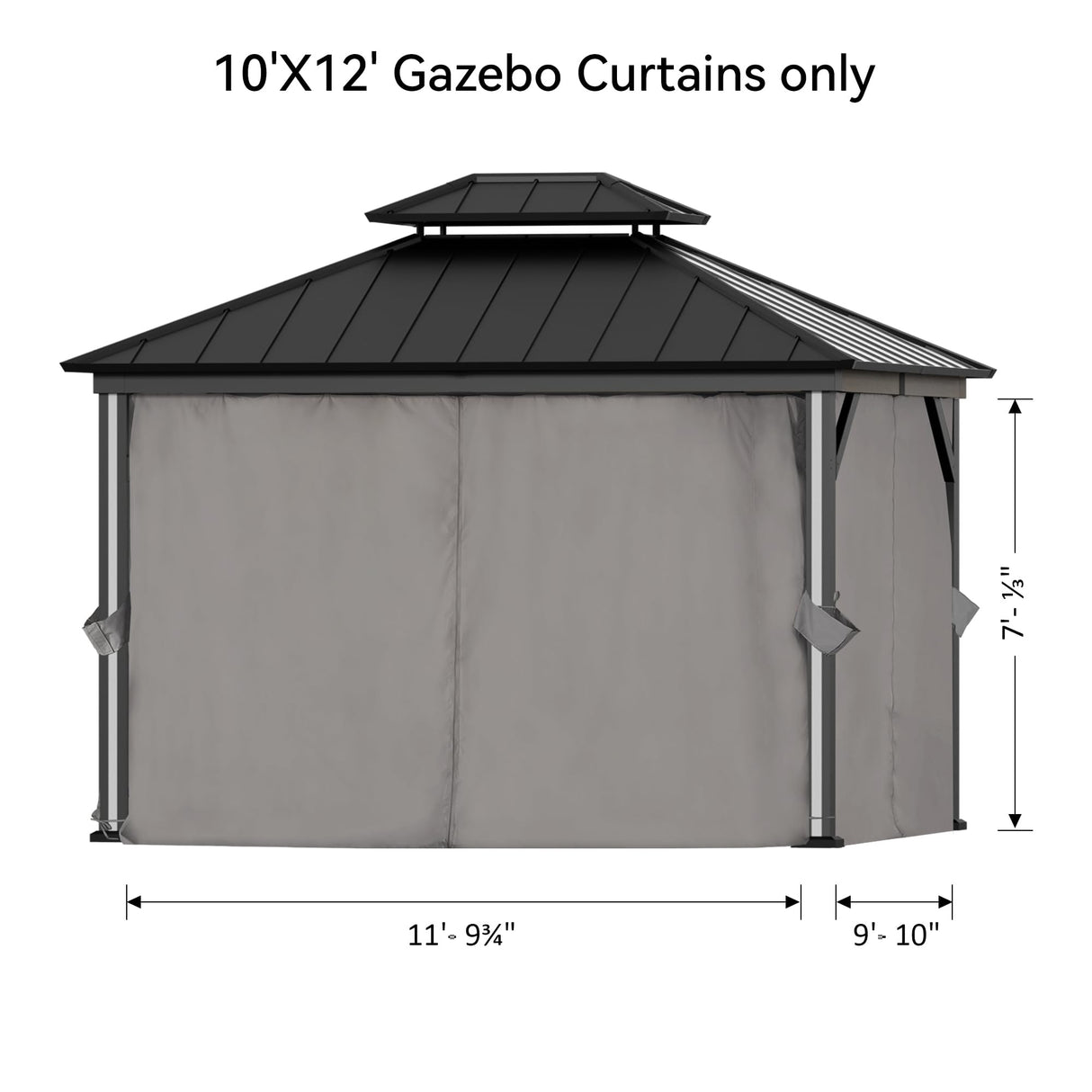 Covered Outdoor Gazebo Curtain Replacement Universal 4-Panel Sidewalls 10' x 12', Outdoor Gazebo Privacy Curtains with Zipper, Replacement for Patio Canopy, Garden, Backyard, Grey (Curtain Only) Covered Outdoor