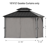 Covered Outdoor Gazebo Curtain Replacement Universal 4-Panel Sidewalls 10' x 12', Outdoor Gazebo Privacy Curtains with Zipper, Replacement for Patio Canopy, Garden, Backyard, Grey (Curtain Only) Covered Outdoor