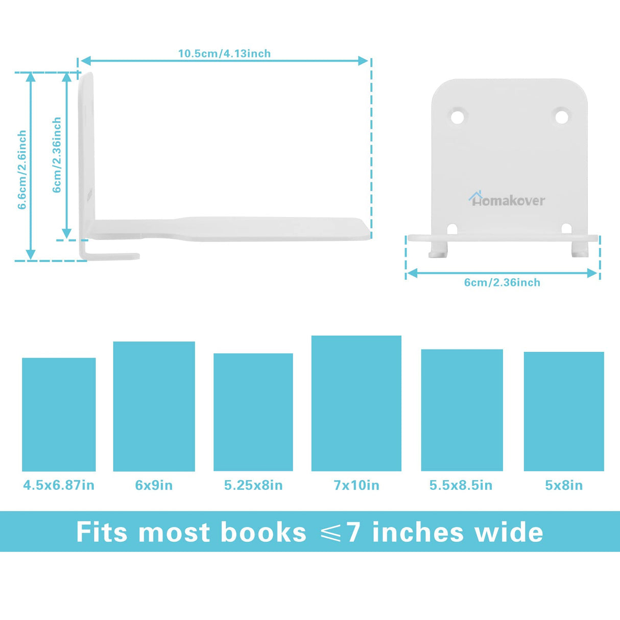 Homakover Invisible Floating Bookshelves, Heavy-Duty Book Organizers, Wall Mounted Bookshelf, Iron Storage Shelves for Bedroom, Living Room, Office (Small) (2 Pieces, White) Homakover