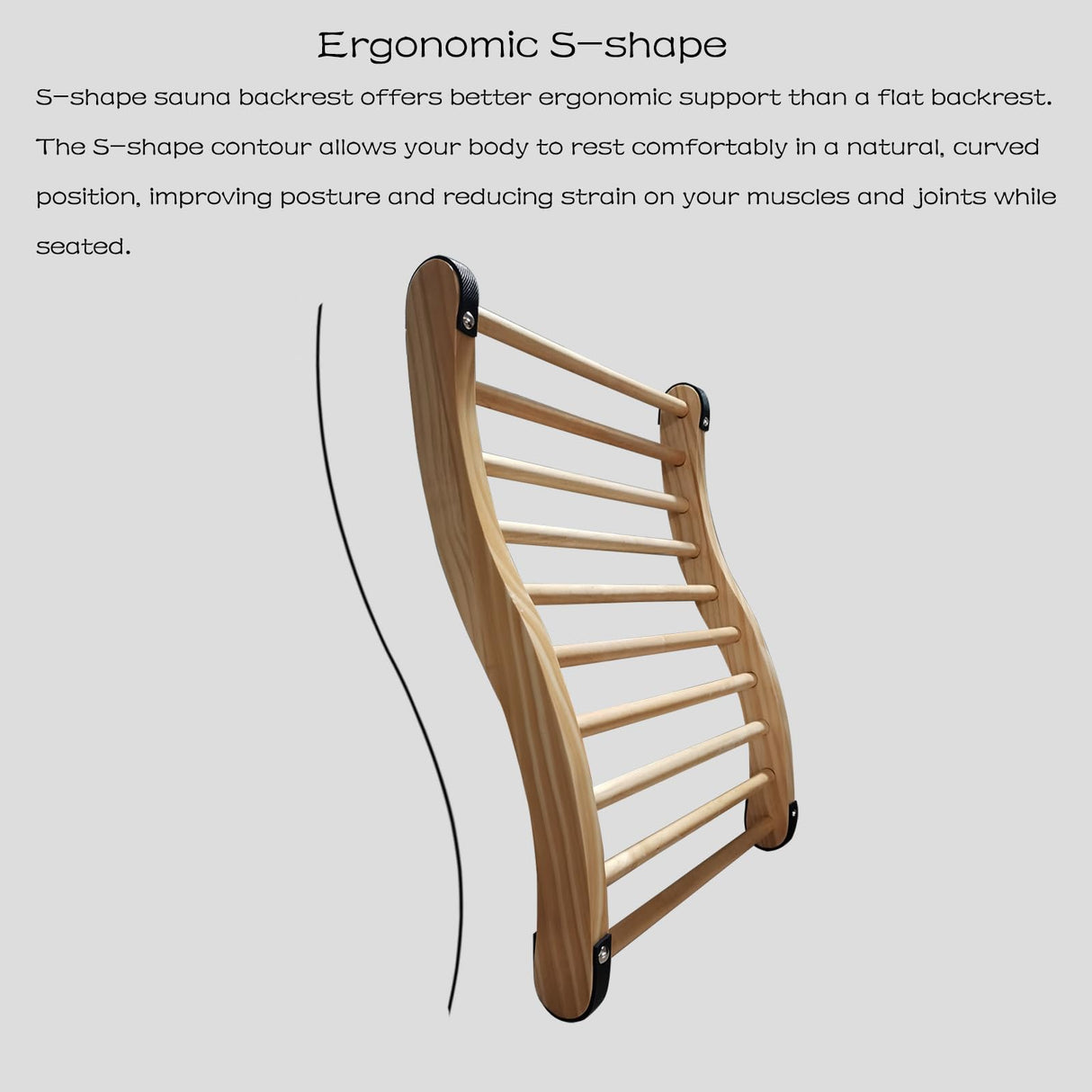 BESTNEWIE Red Cedar Sauna Backrest for Barrel or Infrared Sauna Slip-Resistant, Non-Toxic, Comfortable S-Shape Design - Cedar Sauna Accessories with Felt Sauna Hat and Seat Pad (1 Pack) BESTNEWIE