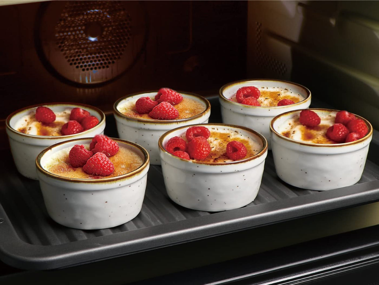 ONEMORE 8 oz Ramekins Oven Safe, Ceramic Small Ramekins with Brown Rim for Baking, Speckled Cute Ramekins for Creme Brulee, Sauces, Desserts & Ice Cream, Individual Custard/Pudding Cups Set of 6 ONEMORE