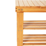 Lestar Spa Shower Patio Bench Stool with Strip Pattern 3 Tiers Storage Shelves Stand Organizer, Natural Bamboo Wood Bathing Benches Shoe Rack, Size 35.5"(W) x 11"(D) x 18"(H) Lestar