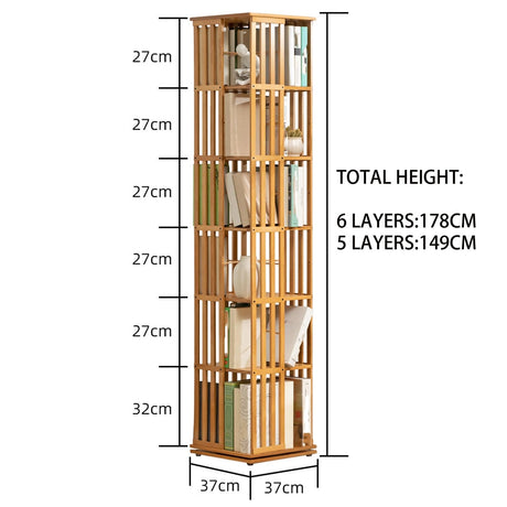 GAMAK 6-Tier Rotating Bamboo Bookshelf Tower for Small Spaces - Stylish Corner Bookcase GAMAK