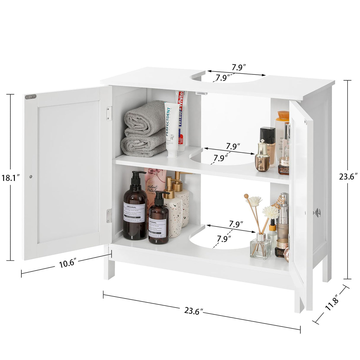 TEENFON Pedestal Sink Storage Cabinet, Under Sink Cabinet with 2 Doors & Shelf, Under Bathroom Sink Cabinet, Pedestal Sink Storage for Bathroom, White TEENFON