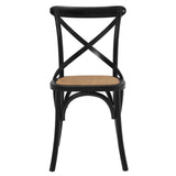 Modway Gear Rustic Modern Farmhouse Elm Wood Rattan Dining Chair in Black Modway
