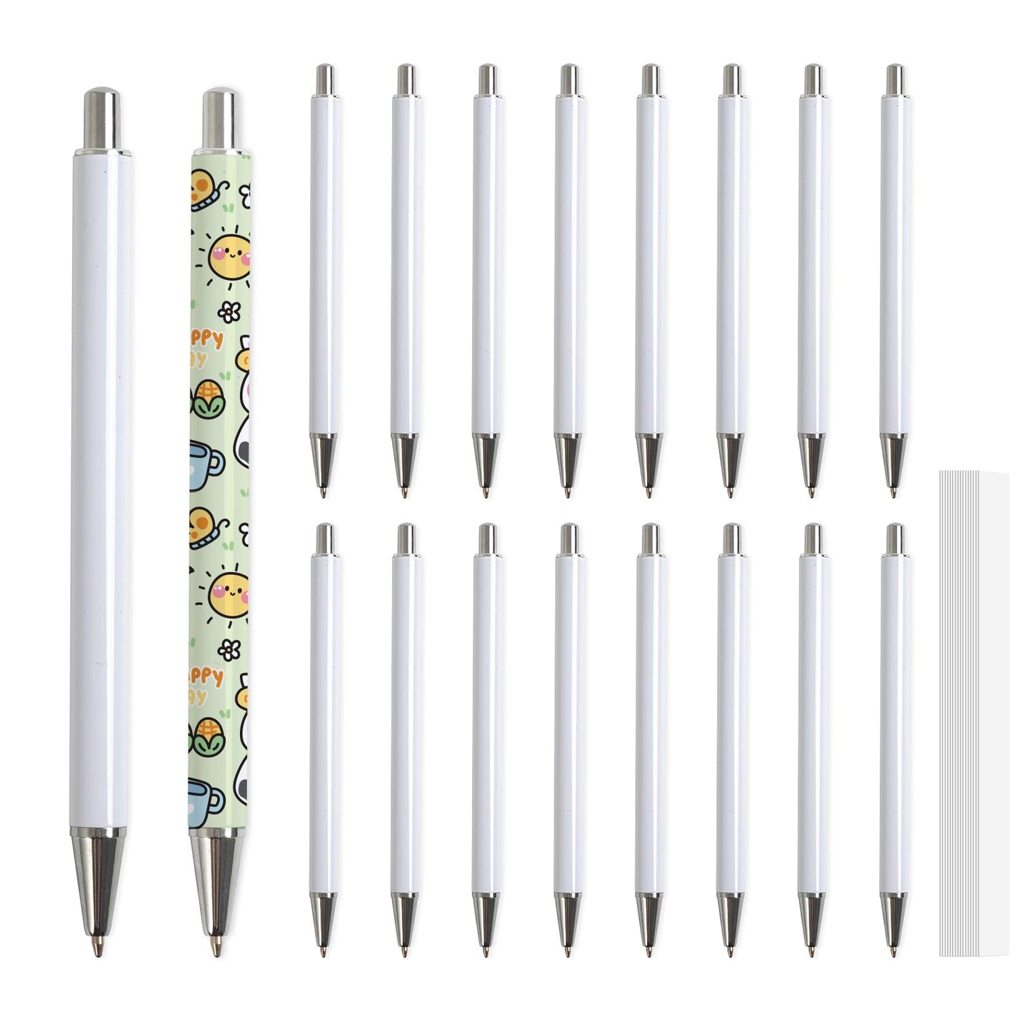 PYD Life 20 Pack Sublimation Pens Blanks No Clip Bulk White with 25 Pieces Shrink Wrap Films,Sublimation Ballpoint Pen Personalized DIY by Pen Heat Press Sublimation Oven